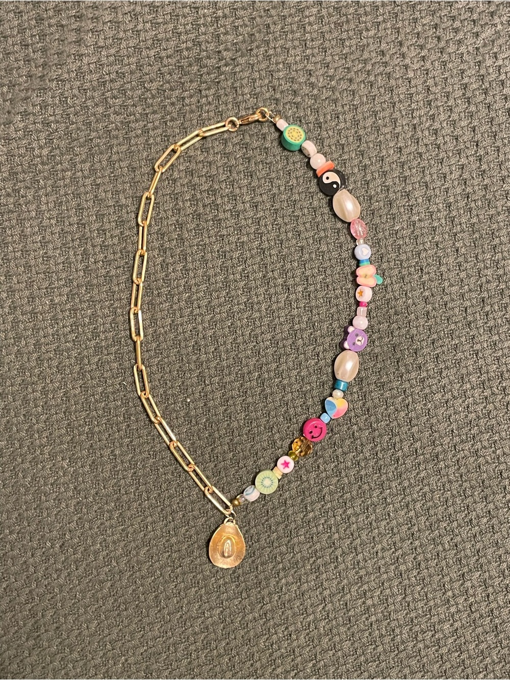Gold Chain Mixed Bead Charm Necklace in Multicolor